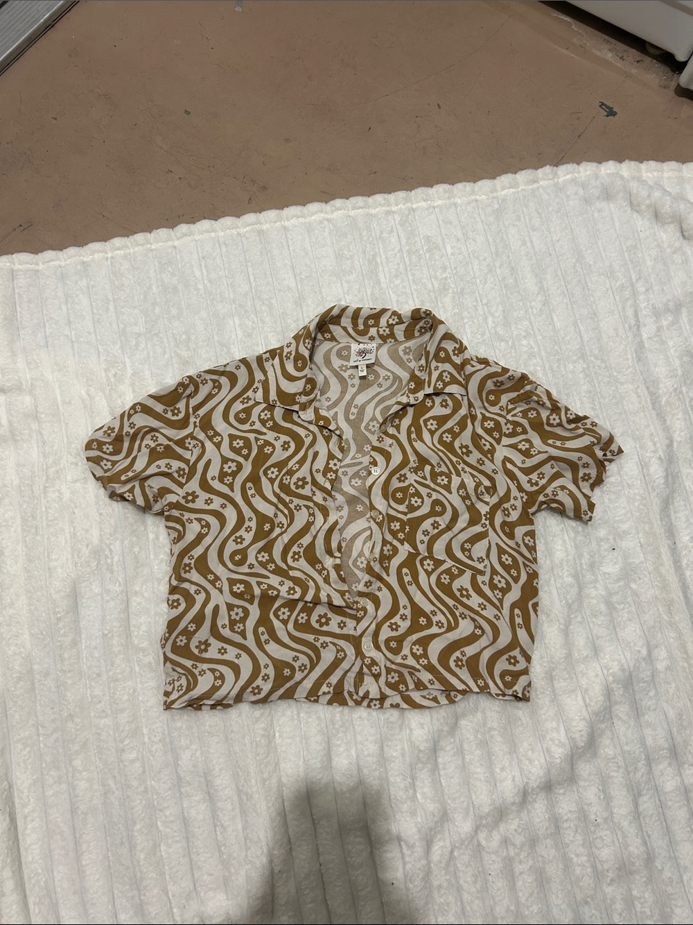 Self Esteem Brown and White Patterned Button Down Shirt